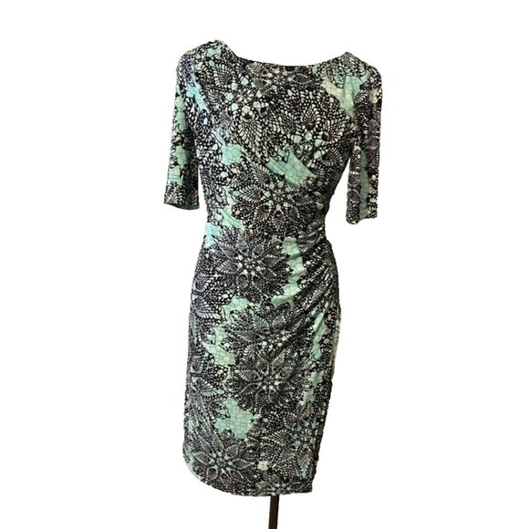 Connected Dress Black Green 6 Short Sleeve Stretch Sheath Washable Career NEW - Picture 1 of 5